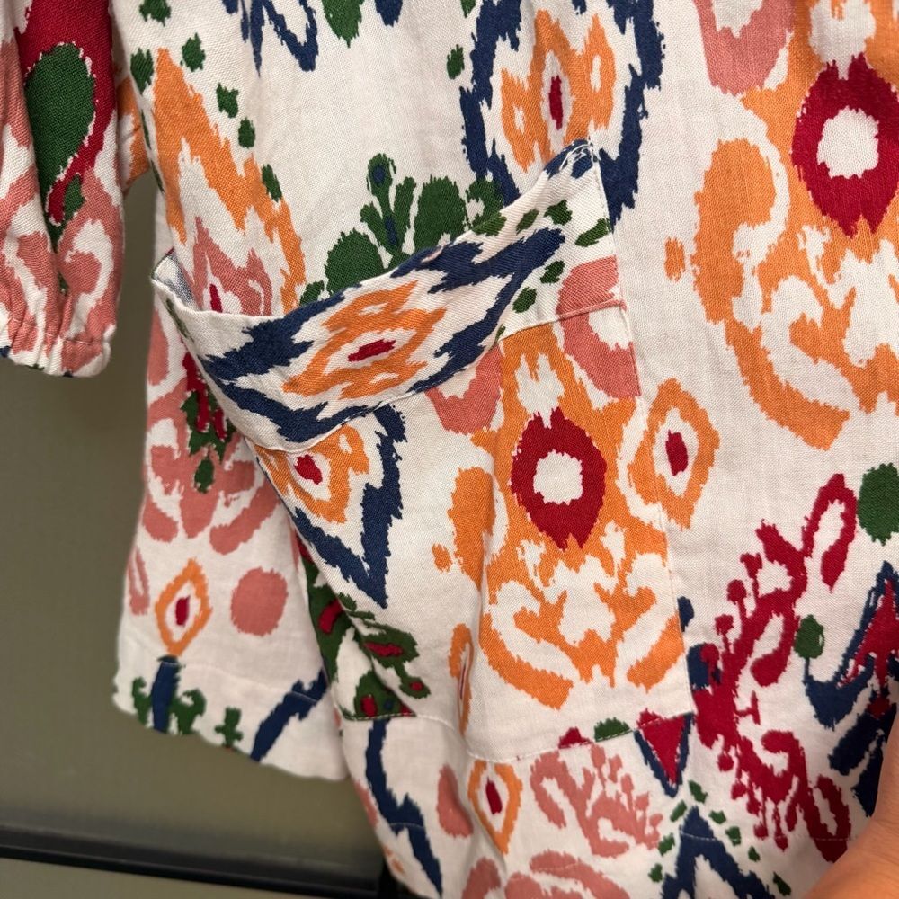 Zara Hanoi Kimono Ikat Print Open Front Cardigan Linen Blend No Belt Small - Picture 7 of 7